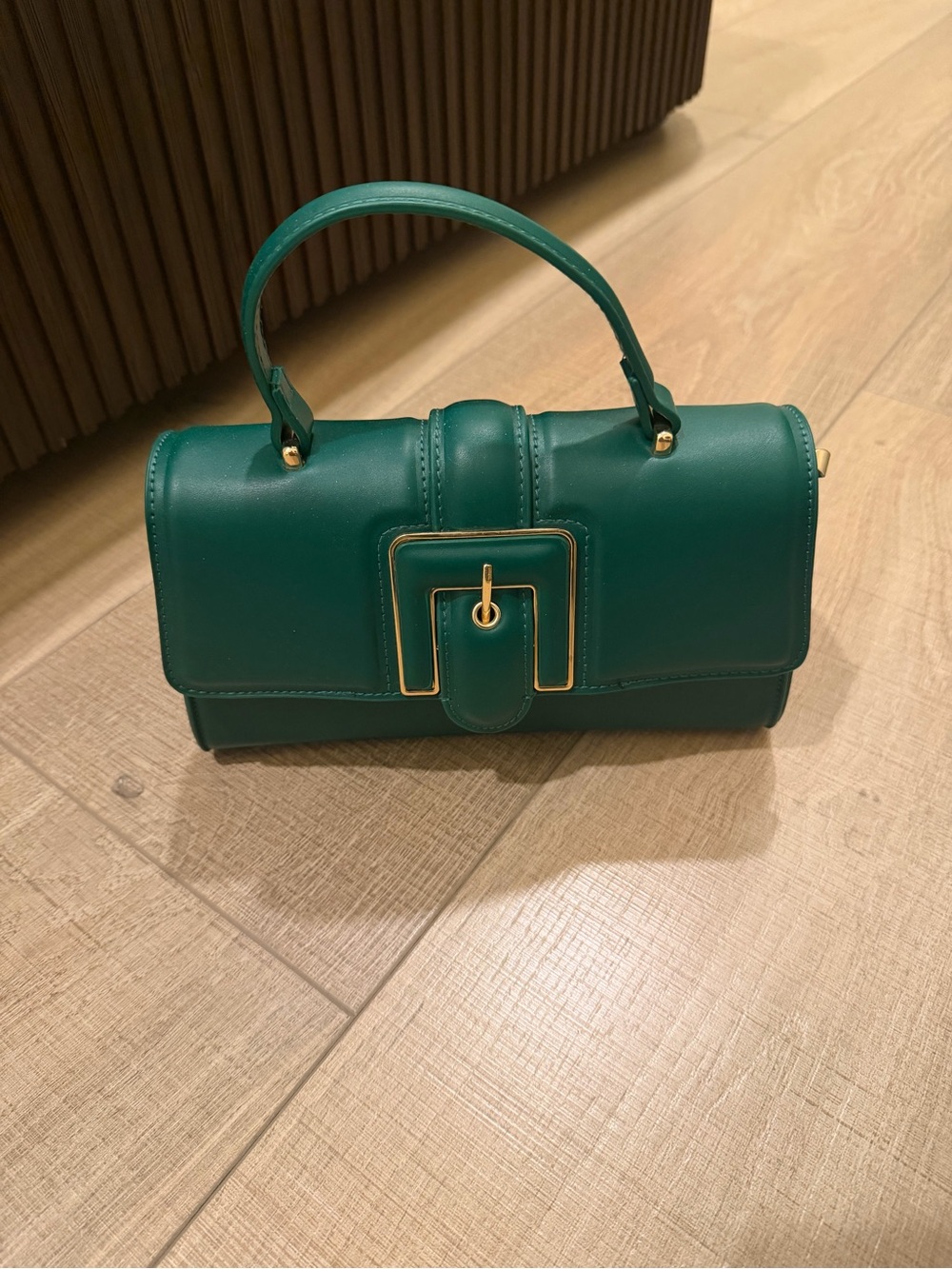 Green Top-Handle Shoulder Bag with Gold Hardware